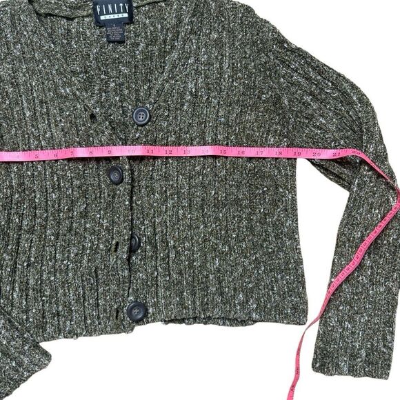 90s Vintage Finity Speckled Chenille Knit. Cropped Green Cardigan Small - Picture 3 of 5